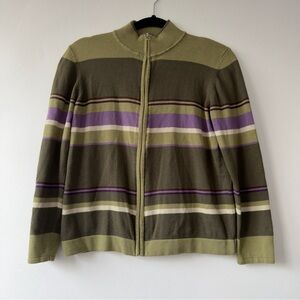 Striped Olive & Purple Full-Zip Womens  Sweater White Stag
